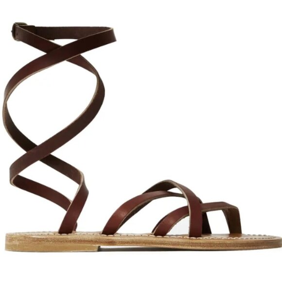 K Jacques Brown Zenobie Leather Wrap Flat Gladiator Sandals - 35/5 🇫🇷 - Picture 4 of 8